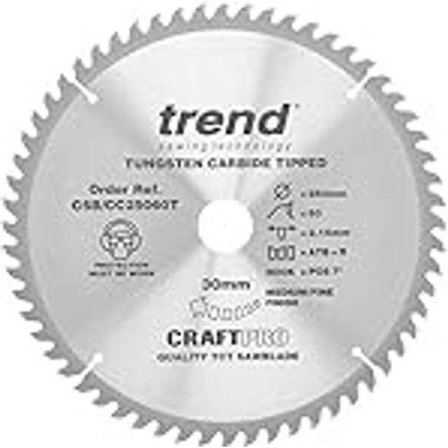 CraftPro TCT Positive Hook Cross-Cutting Combination Mitre Saw Blade, 250mm Diameter, 30mm Bore, 60 Teeth, 2.16mm Kerf, +7 Hook, CSB/CC25060T