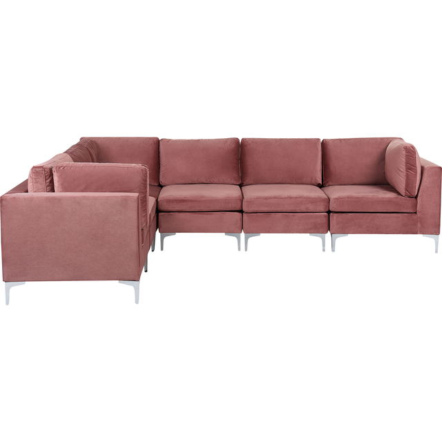 Right Hand 6 Seater Modular Velvet Corner Sofa Pink EVJA