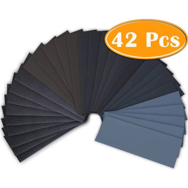 42Pc Wet Dry Sandpaper 120 To 3000 Grit Assortment Abrasive Paper Sheets For Automotive Sanding Wood Furniture Finishing 23*9 cm