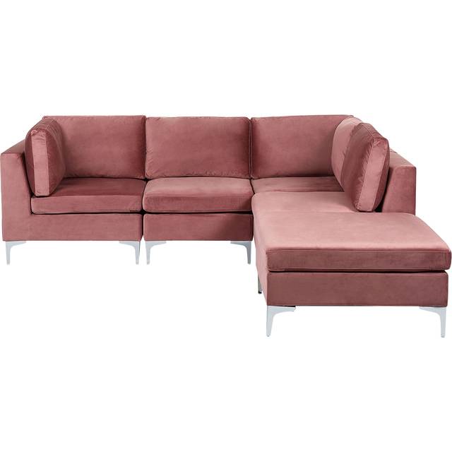 Left Hand Modular L-Shaped Sofa Velvet 4 Seater Ottoman Metal Legs Pink Evja