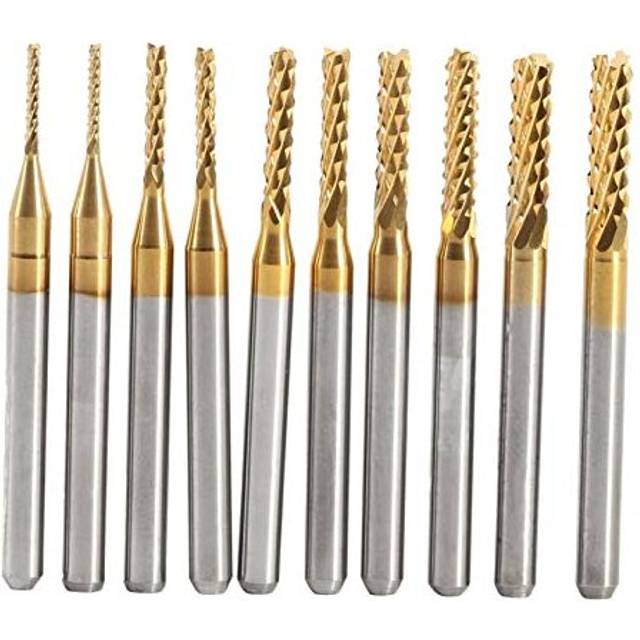 "10Pcs End Mill Set 1mm 1.5mm 2mm 2.5mm 3mm - High Strength Cemented Carbide CNC Drill Milling Cutter 1/8"" Shank Spiral Milling Cutter for PCB Machine"
