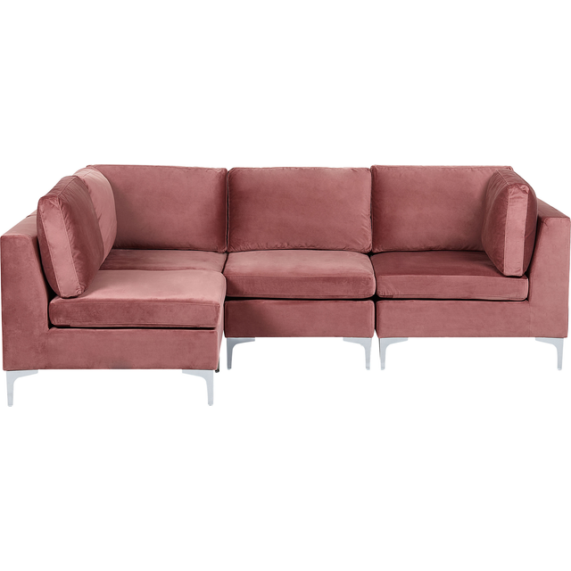 Beliani - Right Hand Modular L-Shaped Sofa Velvet 4 Seater Metal Legs Pink Evja