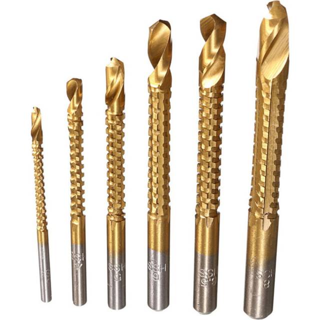 Drillpro 6Pcs Titanium Coated Twist Drill Bits Wood Metal Plastic Cutting Saw Drill Bit Set