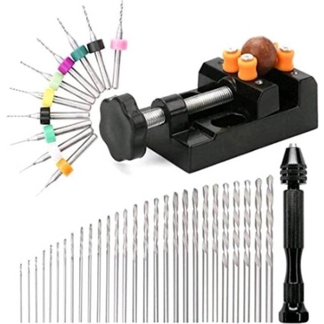 40pcs Manual Hand Drill HSS Twist Bits 0.1-1.0mm PCB Drills and Clamp