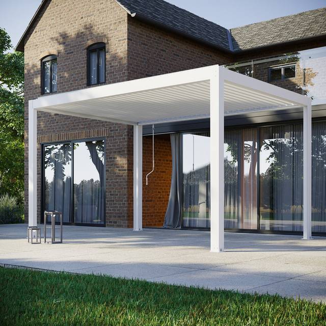 Paloma 3m x 4m Aluminium Pergola with LED Lighting in Grey - White (240cm H X 399.7cm W X 293cm D)