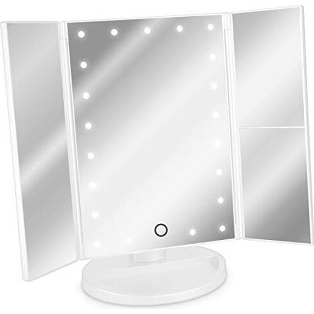 LED Foldable Cosmetic Mirror 2x 3x Magnifying Vanity Mirror Stand Tray Easy Storage Lighted Makeup Mirror Matte White