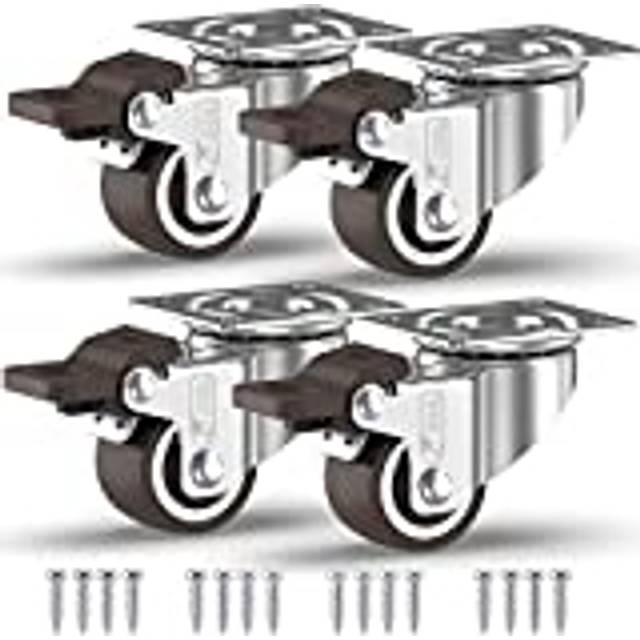 "GBL 1 """" inch Small Caster Wheels with 4 Brakes + Screws - 90Lbs - Low"