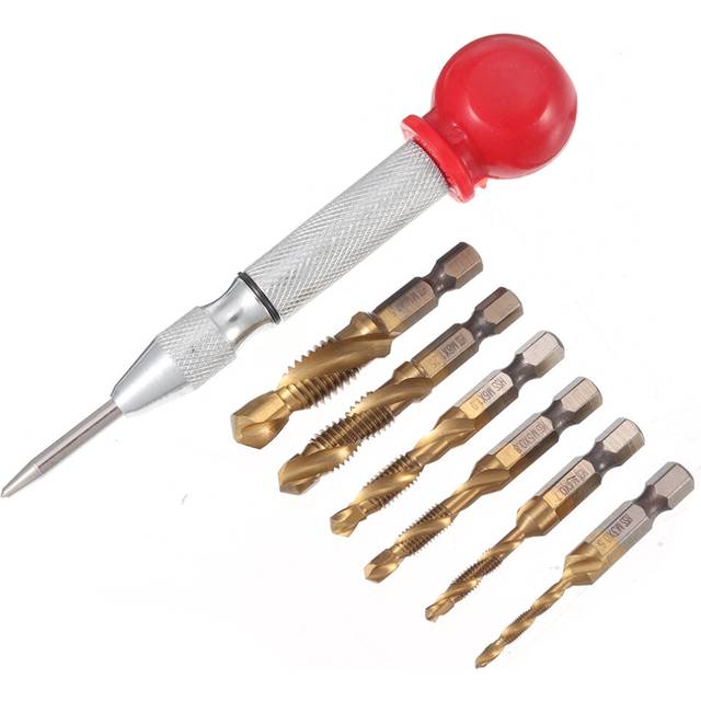 New Drillpro 6Pcs M3-M10 Combination Drill Tap Bit HSS Titanium Coated Deburr Countersink Bits with Aotumatic Center Punch