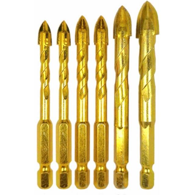 (6pcs) 4/6/8Pcs 1/4 Inch Hex Shank Twist Glass Bits Set Titanium Ceramic Drilling 6-12mm Tile Concret Cross Tip Hole Bit