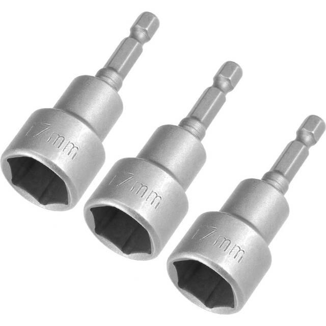 "sourcingmap 3 Pcs 1/4"" Quick-Change Hex Shank 17mm Nut Setter Driver Drill Bit, 65mm Length, Metric No-Mag"