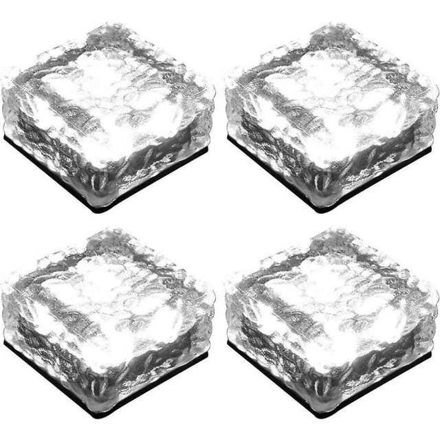 4pcs Solar Brick Light, Frosted Glass Ice Cube Solar Path Light 4 Led, In-ground Buried Lights Landscape For Garden Courtyard