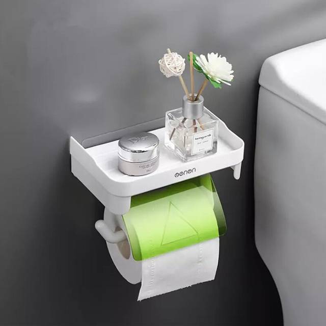 (a-03 green) Wall Mount Toilet Paper Holder Roll Paper Storage Rack WC Toilet Paper Holder Hanger Bathroom Rack Shelves Tissue Paper Holder