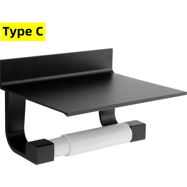 (a-Black C) Space Aluminum Wall Mounted Toilet Paper Holder Tissue Paper Holder Roll Holder With Phone Storage Shelf Bathroom Accessories
