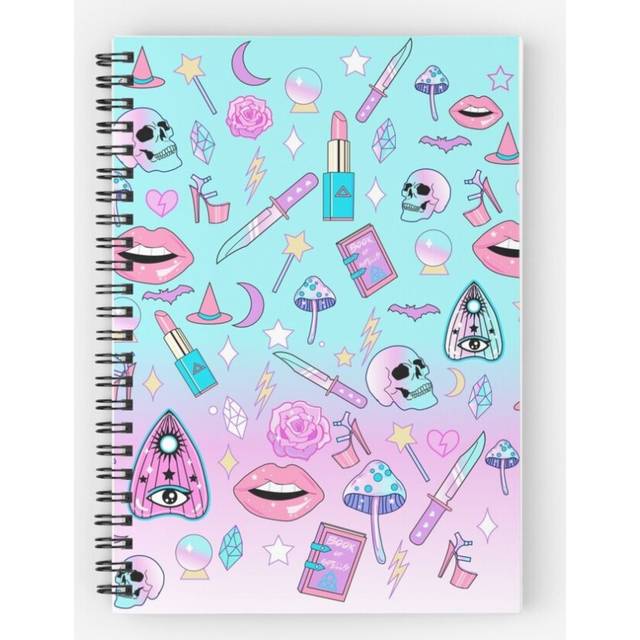 Spiral Notebook Girly Pastel Witch Goth Pattern A5 120 Pages