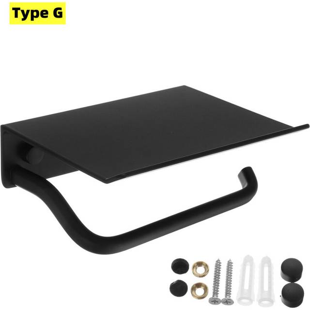 (a-Black G) Space Aluminum Wall Mounted Toilet Paper Holder Tissue Paper Holder Roll Holder With Phone Storage Shelf Bathroom Accessories