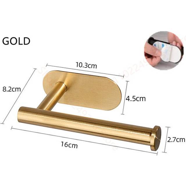 (a-gold C) Adhesive Toilet Paper Holder 304 Stainless Steel Paper Towel Roll Rack Wall Mount Gold Black Bathroom Kitchen Long Tissue Hanger