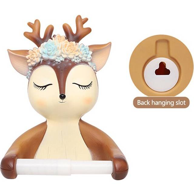 Cute Cartoon Deer Toilet Paper Holders Creative Animal Wall Mounted Hanging Roll Paper Shelf Bathroom Tissue Box Storage Rack