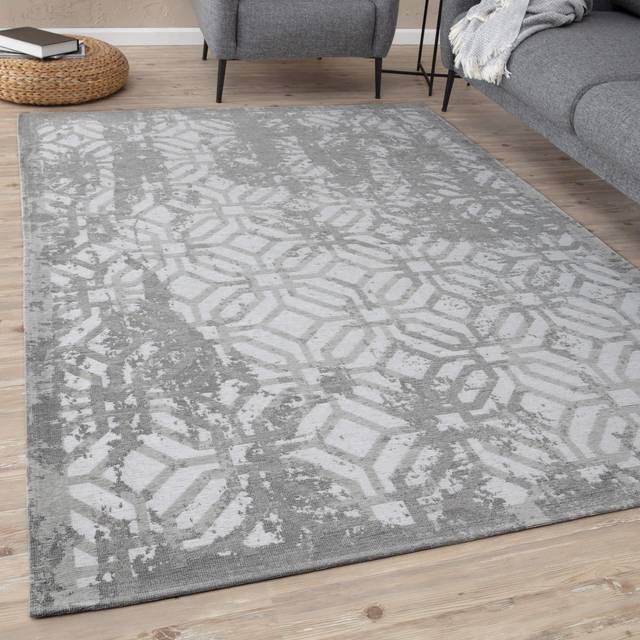 Washable Rugs for Living Room Kitchen Bedroom Geometric Design Grey Machine Washable Area Rugs and Runners 6932 - 120cm x 170cm