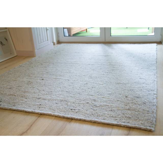 (Grey Beige, 130x190 cm) Steffensmeier Korinth 100 % Natural Wool Rug Hand-Made Woven Living Room Dinning Room Rug