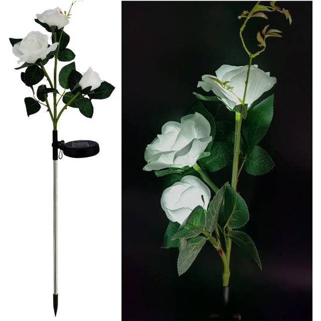 (White) 2PCS LED Power Flower Lamp Party Solar Rose Lights Outdoor Garden Decoration