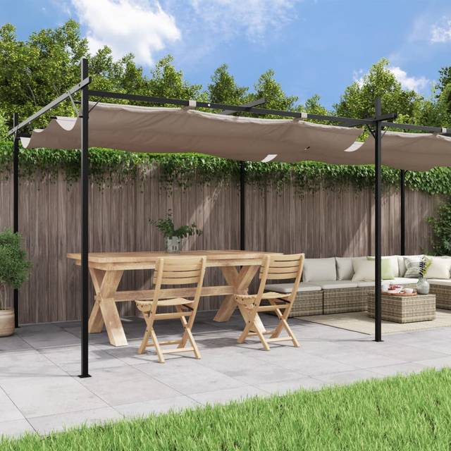 Audrius Metal BBQ Gazebo - Taupe (292cm H x 589cm W x 230cm D)