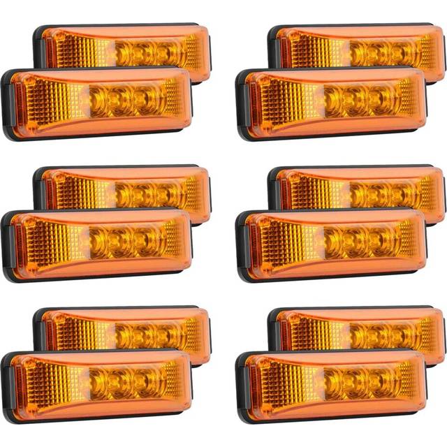 12PCS 24V 3.9Inch 3 LED Truck Trailer Front Rear LED Side Marker Lights Clearance Indicator Lamp Waterproof
