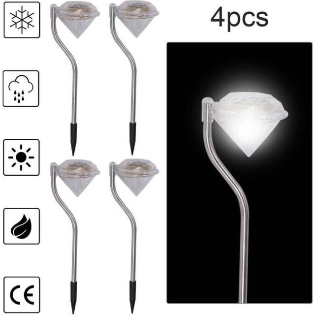 4Pcs Solar Powered Stainless Steel LED Diamond Stake Lights Garden