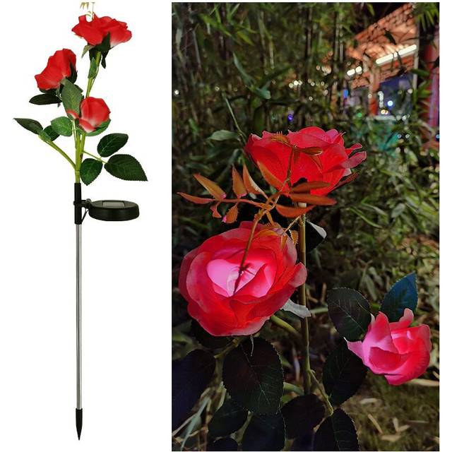 (Red) 2PCS LED Power Flower Lamp Party Solar Rose Lights Outdoor Garden Decoration