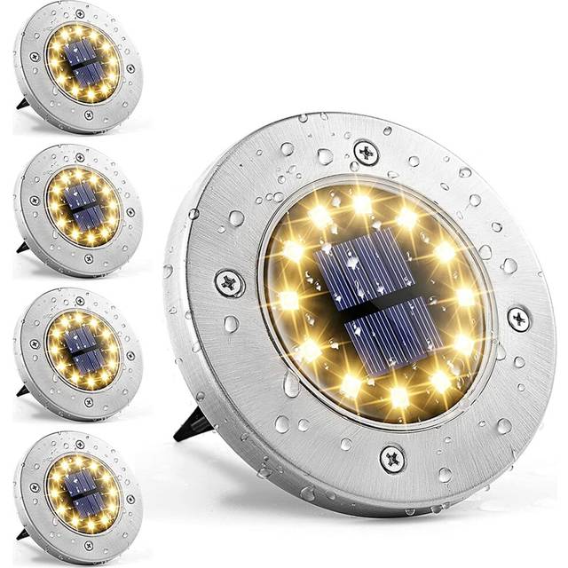 (12LED Warm light) 4PCS Solar Ground Lights for Outdoor for Garden Yard Lawn Patio Pathway