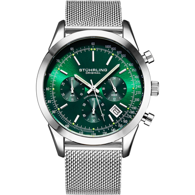 Rialto Chronograph Watch Quartz With Tachymeter 44mm Case Mesh Bracelet - Green - One Size