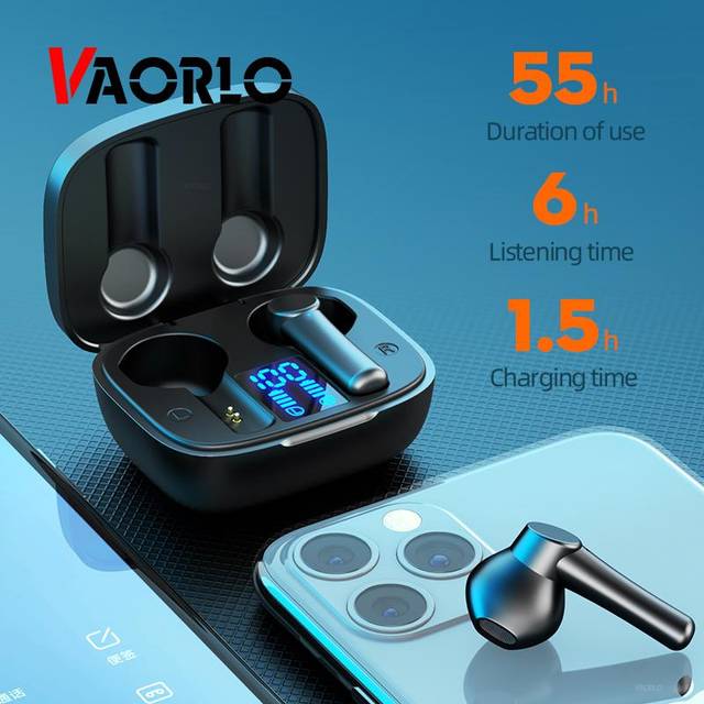 VAORLO Gaming Earbuds Low Latency TWS Bluetooth-hörlurar med mikrofon Bas Ljud Ljudpositionering PUBG trådlöst headset för Android iphone svart