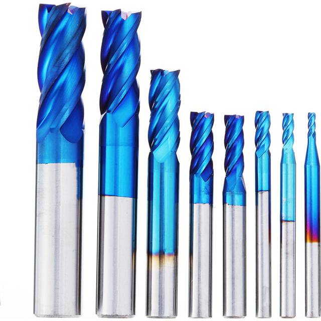 Drillpro 8Pcs Blue Naco 2-12mm 4 Flutes Carbide End Mill Set HRC50 Tungsten Steel Milling Cutter Tool