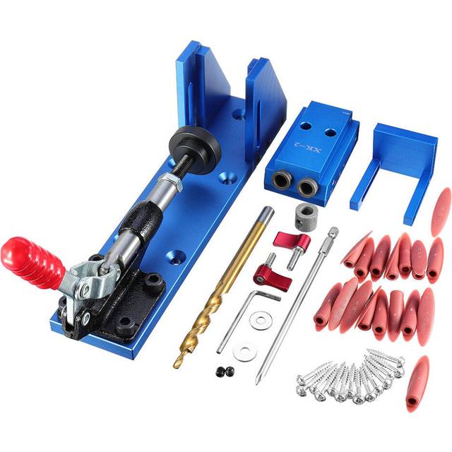 Aluminum Alloy Pocket Hole Jig System Woodworking Drill Guide with Toggle Clamp 9.5mm Step Drill Bits