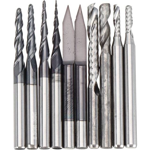 10PC 3.175mm Shank Solid Carbide Engraving Bit Ball Nose with Single Flute Spiral and Flat Bottom CNC Router Bit Wood Milling Cutter