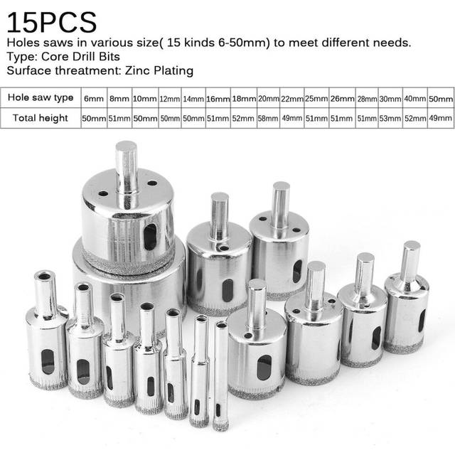(15pcs) 8/14/15/16/30Pcs 6mm-70mm Diamond Coated Drill Bit Set Tile Marble Glass Ceramic Hole Saw Drilling Bits For Power Tools