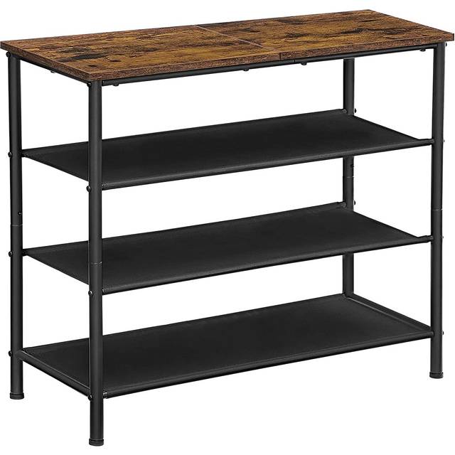 Vasagle 4 Tier Narrow Shoe Storage Organiser - Rustic Brown and Black, Brown