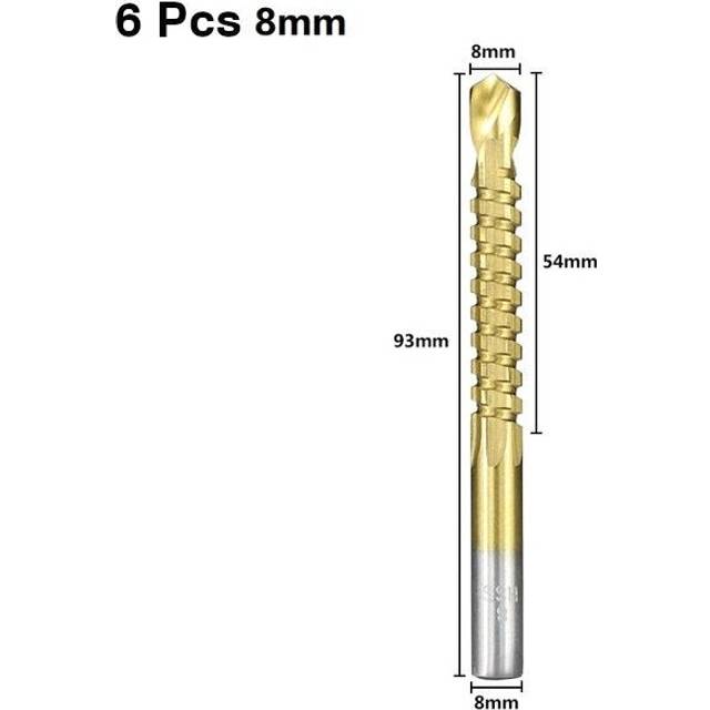 (8mm) 6pcs 3-8mm HSS Drill Bit Titanium Plating Coated Hole Saw Drill Bit Set Wood Hole Cutter Core Drill
