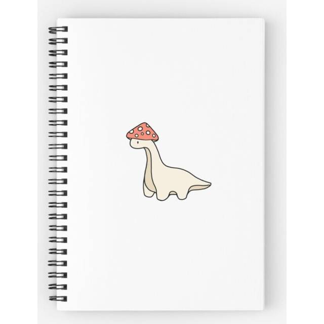 Spiral Notebook Simple Red and White Mushroom Brontosaurus Dinosaur A5 120 Pages