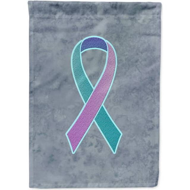 Caroline's Treasures AN1217CHF Teal  Pink and Blue Ribbon for Thyroid Cancer Awareness Canvas House Flag