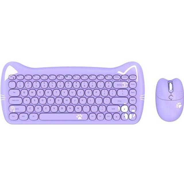 Ajazz A3060 2.4G Wireless Keyboard and Mouse Set Cute Pet Design 84 Keys Support Mac iOS Windows - Purple