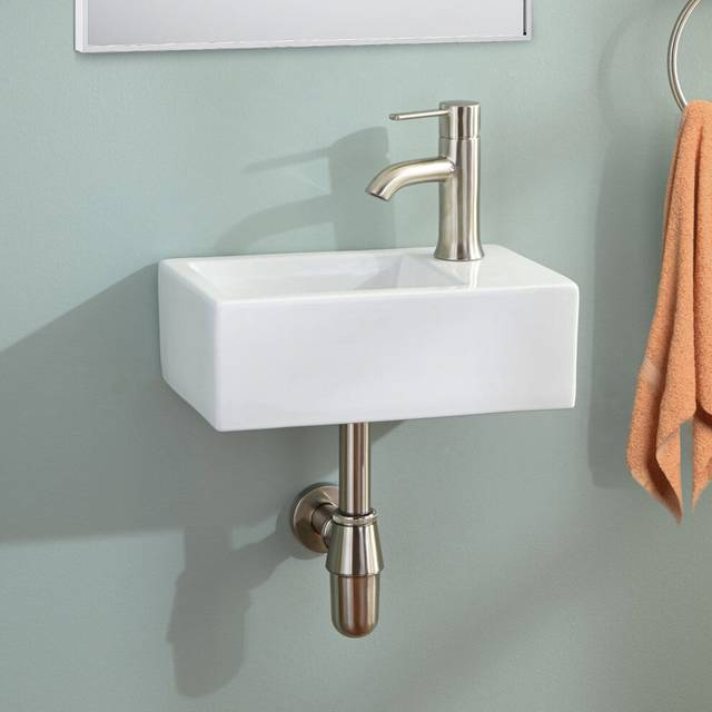 360mm Wall Hung Ceramic Compact Basin Sink Right Hand