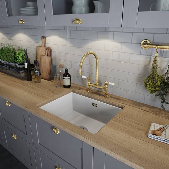 Abode Sandon Large 1 Bowl Ceramic Undermount/Inset Sink - White