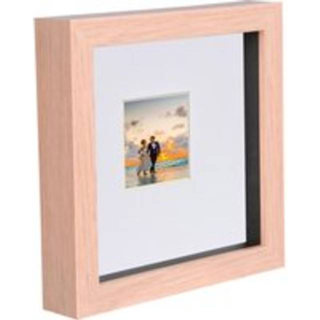 6" x 6" Light Wood 3D Deep Box Photo Frame - with 2" x 2" Mount - White Mount