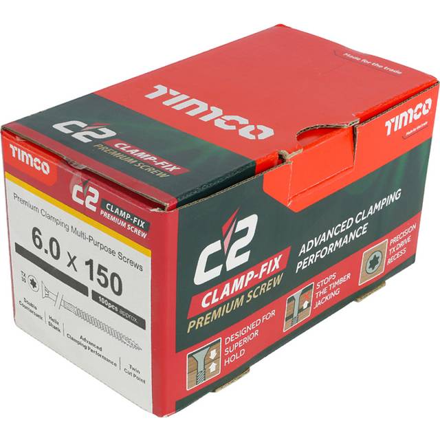TIMco TX30 C2 Clamp-Fix Multi-Purpose Screws 6.0 x 150mm CSK (Box of 100) Yellow
