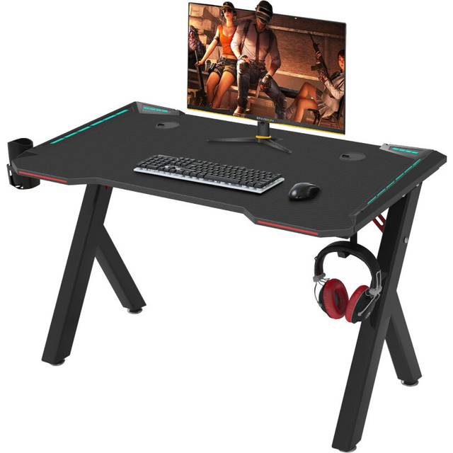 Gaming Desk Led Lights PC Computer Writing Table with Headphone Hook