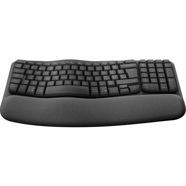 Logitech Wave Keys för företag, trådlöst ergonomiskt tangentbord med vadderat handledsstöd, säker Logi Bolt-teknik, Bluetooth, kompatibel med Windows/Mac/Chrome/Linux – Grafit