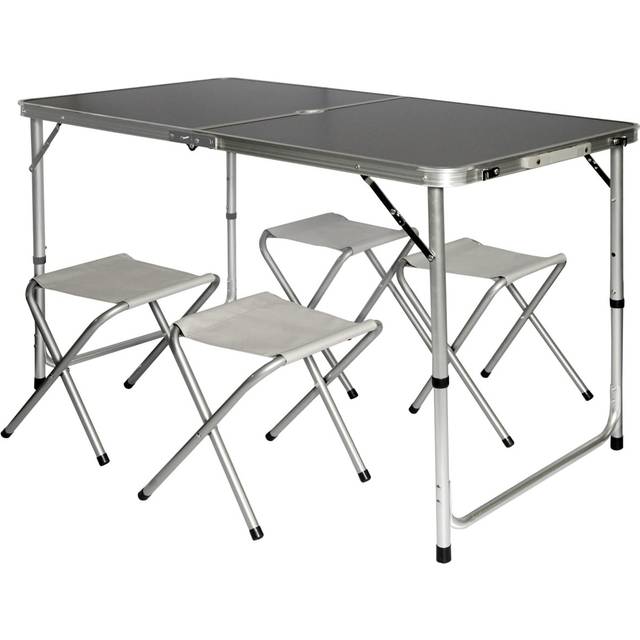 Amanka - Camping Table incl 4 Stools portable picnic set 120x60x70cm adjustable height folding briefcase size Dark Grey