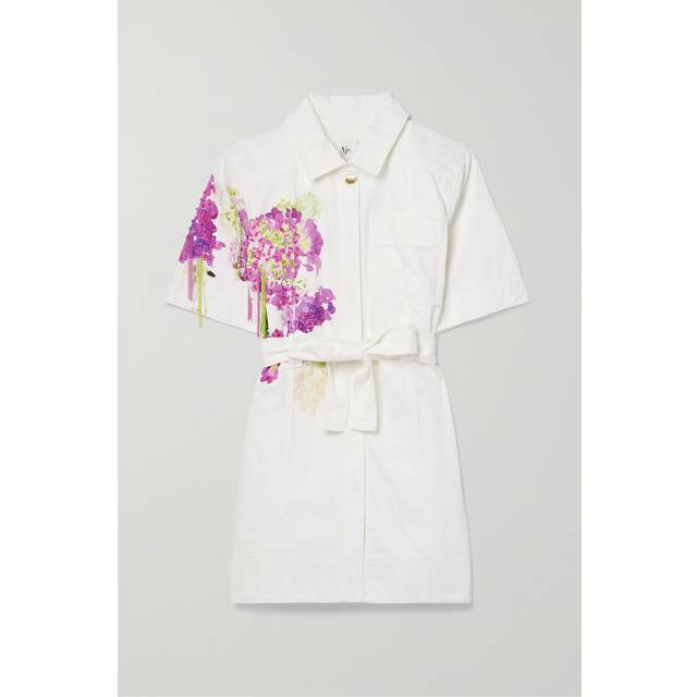Aje - Belted Embellished Printed Denim Mini Shirt Dress - White - UK 4