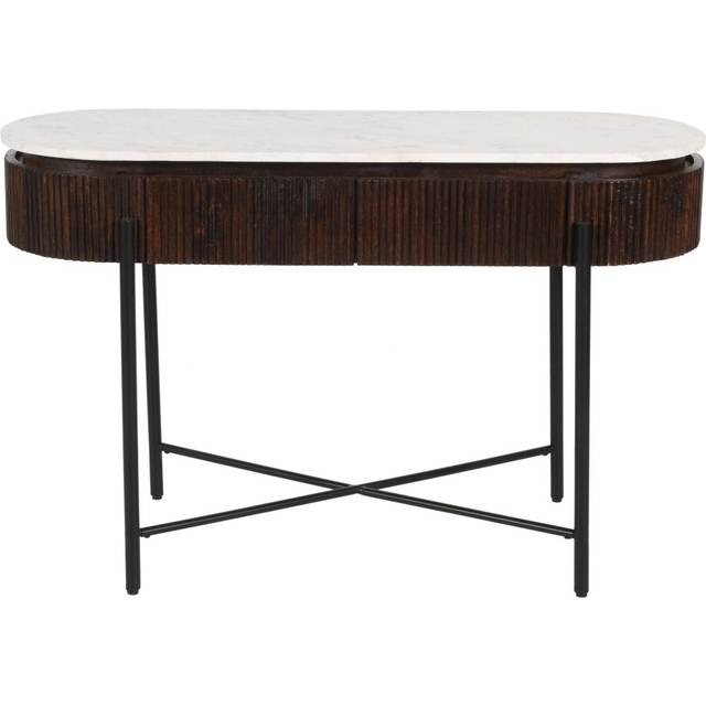 IH Design Luxor Mango Wood Console Table With Marble Top And Metal Legs, Brown