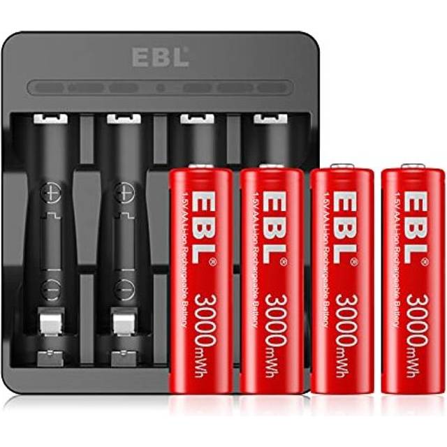 1.5V Rechargeable Lithium AA Batteries with USB Input Battery Charger (M7011), 3000mWh Li-ion AA Batteries Long Lasting Double A Battery